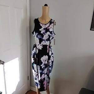I Heart Ronson Black and Purple Floral Midi Dress